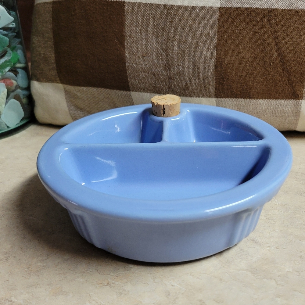 Antique circa early 1900s Hankscraft blue ceramic blue baby dish